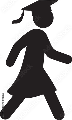 Silhouette of a graduate figure walking proudly in cap and gown, symbolizing success, achievement, and academic celebration.