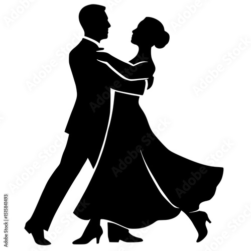 Elegant couple dancing in formal attire during a ballroom dance  