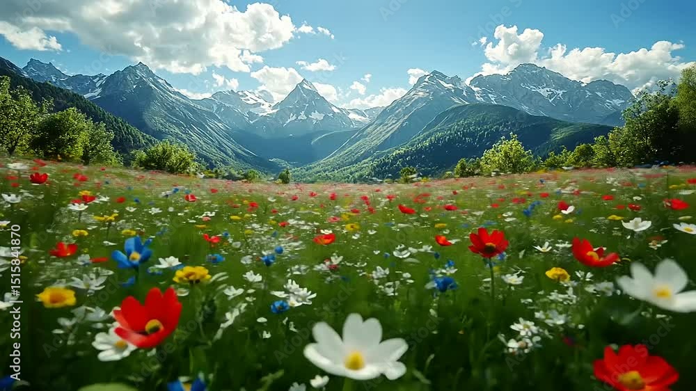 Majestic Mountains and Vivid Wildflowers: A Serene Alpine Meadow in Full Bloom Majestic Mountains and Vivid Wildflowers: A Serene Alpine Meadow in Full Bloom