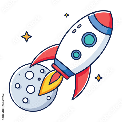 Rocket Launching Towards the Moon Space Exploration Illustration