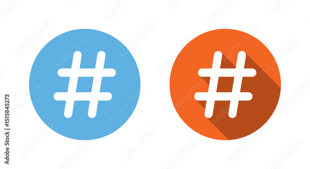 Obraz premium Social media hashtag icon with long shadow. Keyword sign symbol