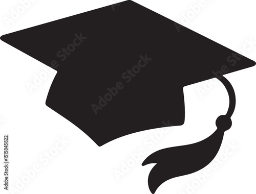 Silhouette of a graduation cap with tassel blowing in the wind, symbolizing freedom, achievement, and academic celebration in vector style.