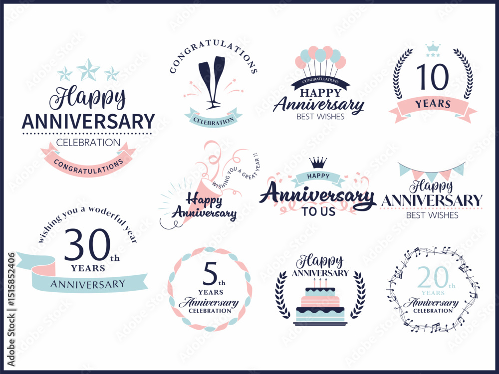 Fototapeta premium スタイリッシュな記念日デザインと周年祝いのバナーセット