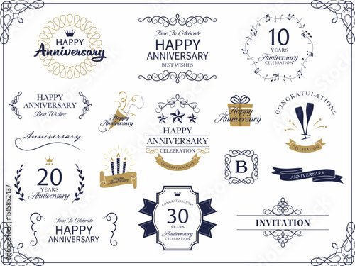 クラシカルな記念日デザインと周年祝いのバナーフレームセット