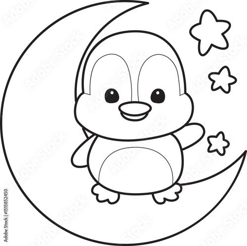 Outline Illustration of cute penguin icon.