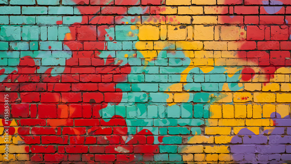 Colorful graffiti art painted on weathered brick wall showing abstract urban texture Colorful graffiti art painted on weathered brick wall showing abstract urban texture