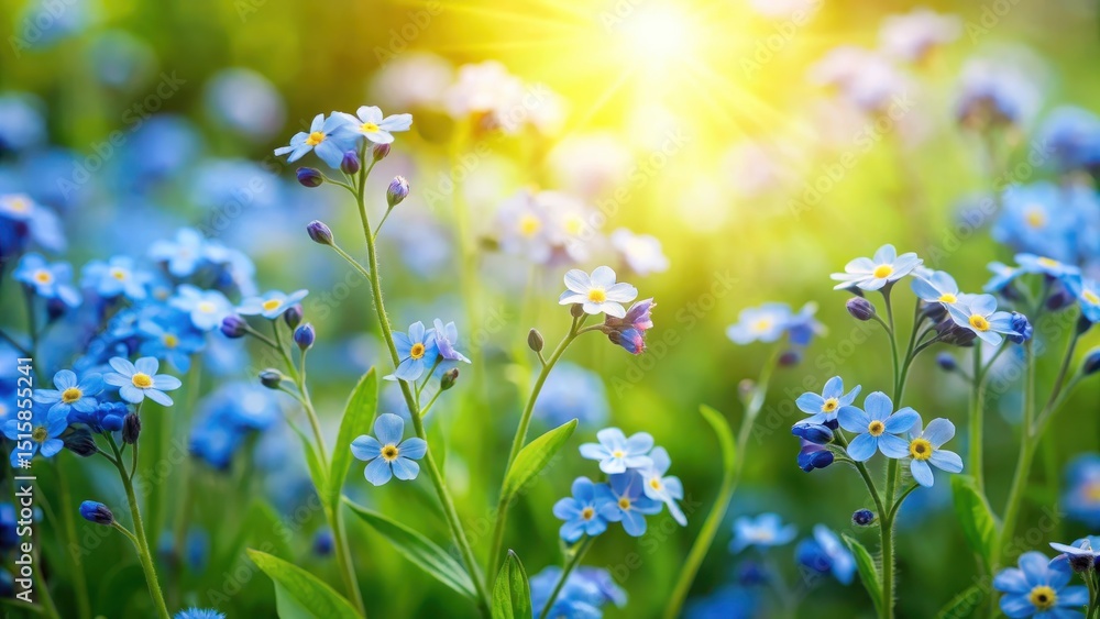 delicate blue forget-me-not flowers blooming in a lush green meadow on a warm sunny day , blue flowers, garden blooms delicate blue forget-me-not flowers blooming in a lush green meadow on a warm sunny day , blue flowers, garden blooms