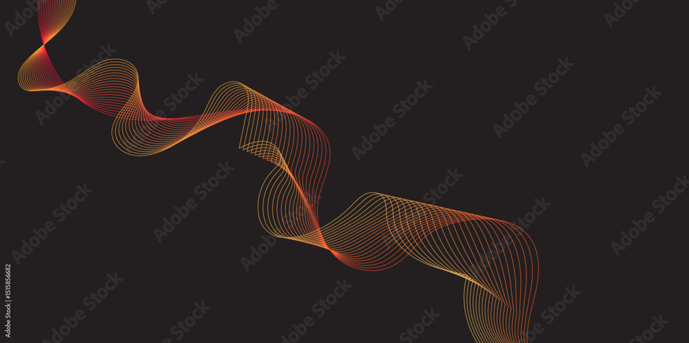 Obraz premium Abstract black background with multicolor wave, 3d render holographic iridescent neon curved wave in motion background, colored spiral on a dark background, gradient design element for banners.