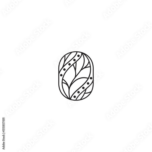 abstract leaf logo in oval frame shape line art design style