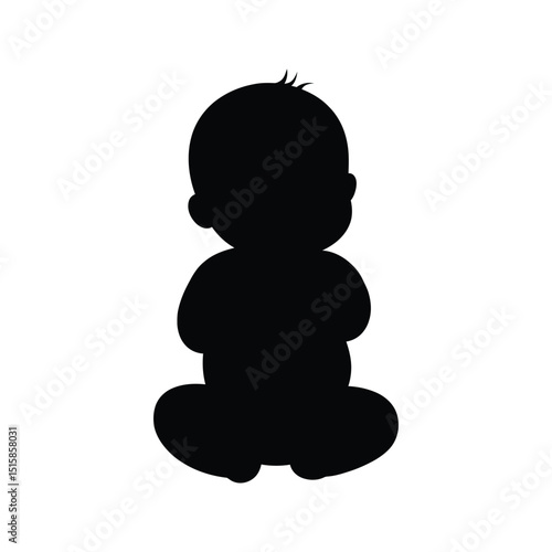 Baby silhouette infant toddler child sitting black vector illustration cutout png graphic design element simple cute adorable