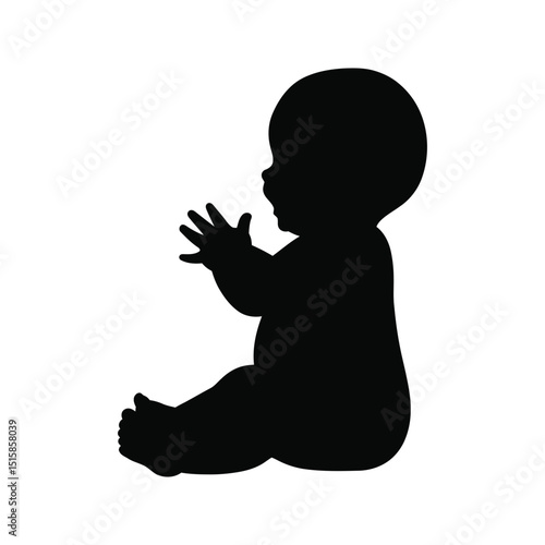 Baby silhouette infant sitting child profile black and white vector illustration cute baby toddler kid graphic design element
