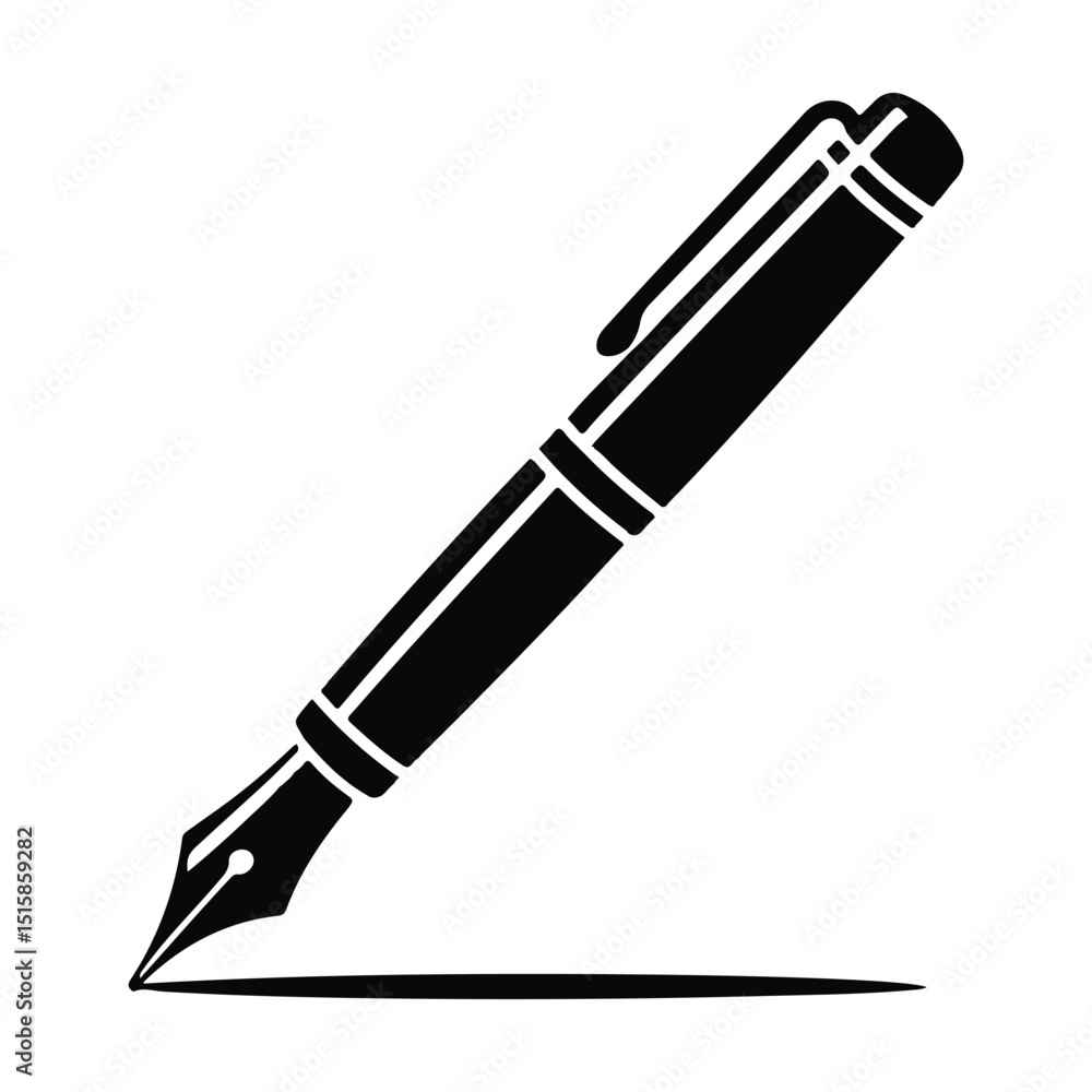 Fototapeta premium Black and gold fountain pen icon for business and school writing, isolated on white