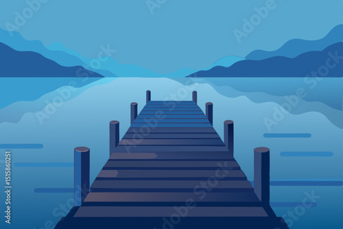 Long wooden pier stretching over the calm ocean towards the horizon, under a vast summer sky