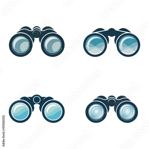 Binoculars Icon Vector Set – Modern Optical Device Illustrations for Navigation, Travel, and Search Concepts