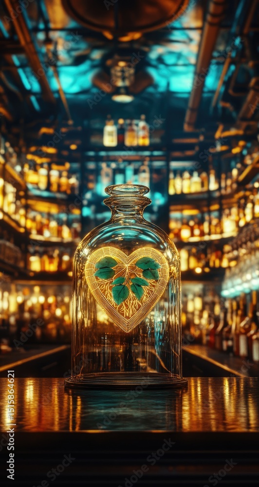 Obraz premium Heart-shaped cookie in glass cloche on bar