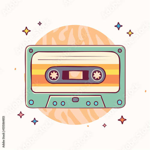 A retro cassette tape with bold label and soft 80s colors