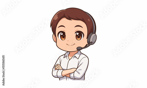 cute man customer service operator support cartoon illustration