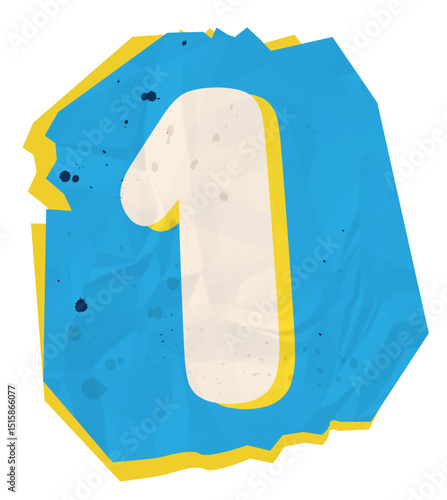 Number 1, Ransom Paper Texture Scrapbook Cutout Alphabet 