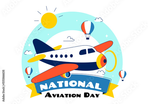 National Aviation Day Vector Illustration with an Airplane and Sky Blue Background to Celebrate the First Successful Airplane and Controlled Flight
