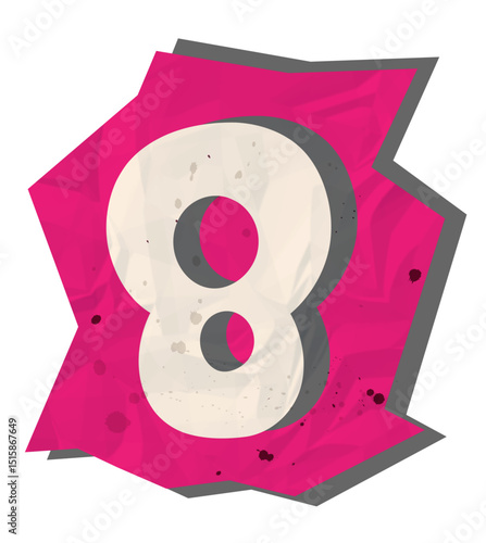 Number 8, Ransom Paper Texture Scrapbook Cutout Alphabet 