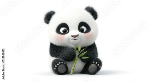 Cute cartoon panda eating bamboo (2) photo