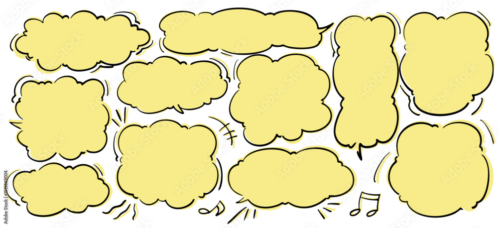 Fototapeta premium かわいい手書きの吹き出しセット もこもこしたフレーム ベクター単色