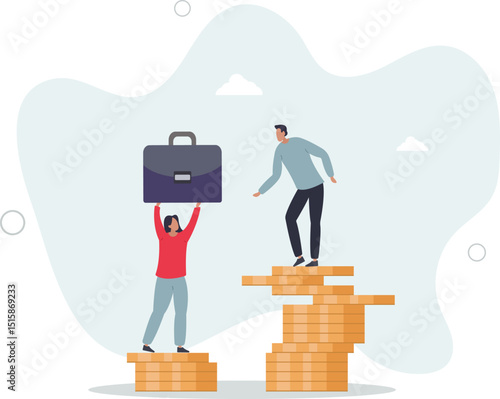 Gender pay gap, inequality between man and woman wage, salary or income, issue about gender diversification concept. character life .