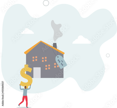 Overpay in real estate and house mortgage, too much invest or expense to pay for debt and loan in economic crisis concept. character life .