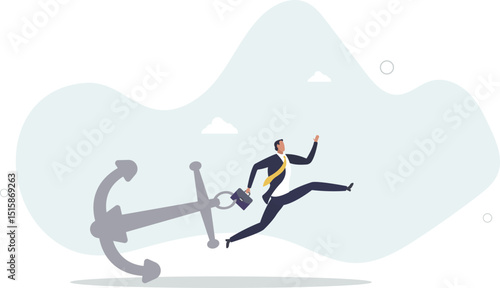 Freedom, relief or escape from bad habit, psychology anchoring effect or cut heavy burden to growing more concept. character life .