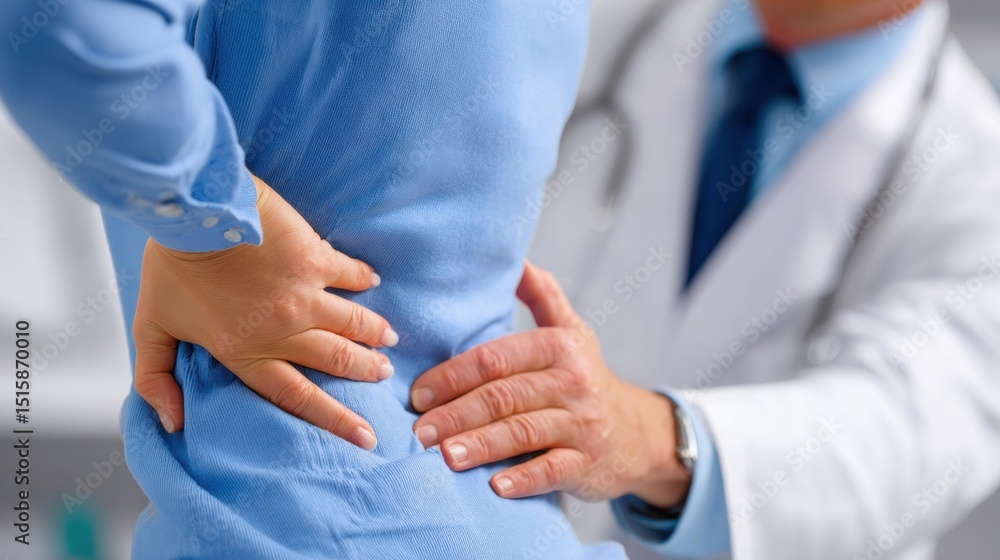 Doctor examining patient’s lower back Doctor examining patient’s lower back
