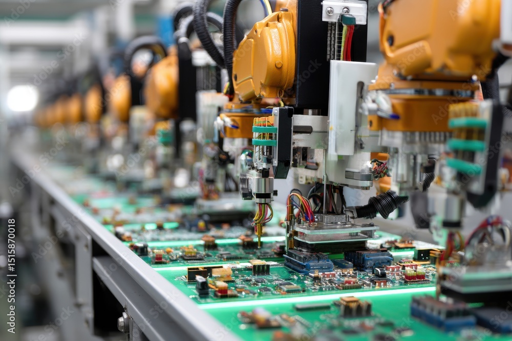 Mass production of circuit boards with precise robotic arms Mass production of circuit boards with precise robotic arms