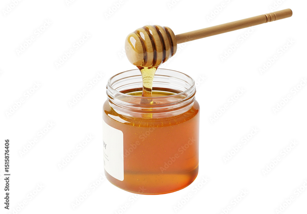 Honey Dripping from a Wooden Dipper into a Jar Honey Dripping from a Wooden Dipper into a Jar