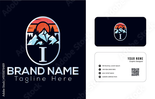 Abstract emblem with fish, sushi, and hill design elements, I logo design