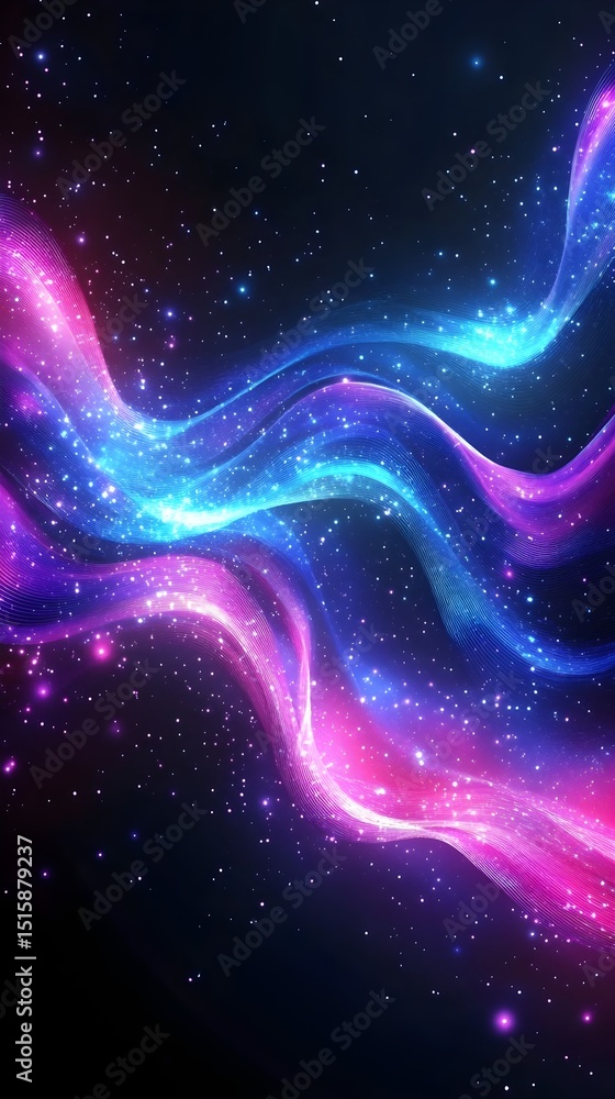 Fototapeta premium Abstract Cosmic Background with Pink and Blue Nebula Waves and Sparkling Stars