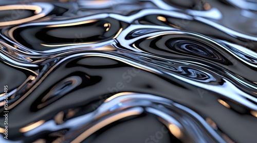 Wallpaper Mural Shiny Abstract Metallic Surface with Fluid Wave Patterns and Reflection Torontodigital.ca