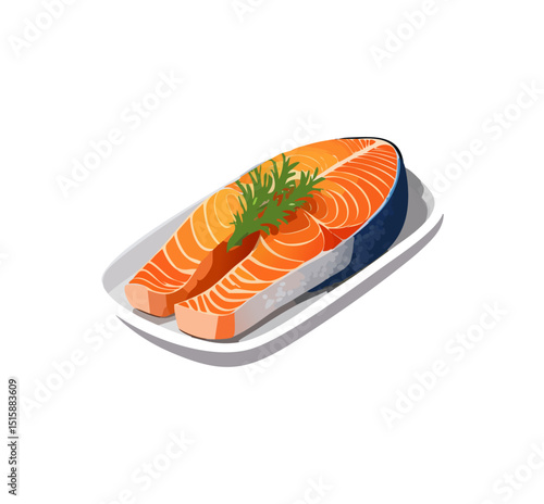 salmon steak on white plate