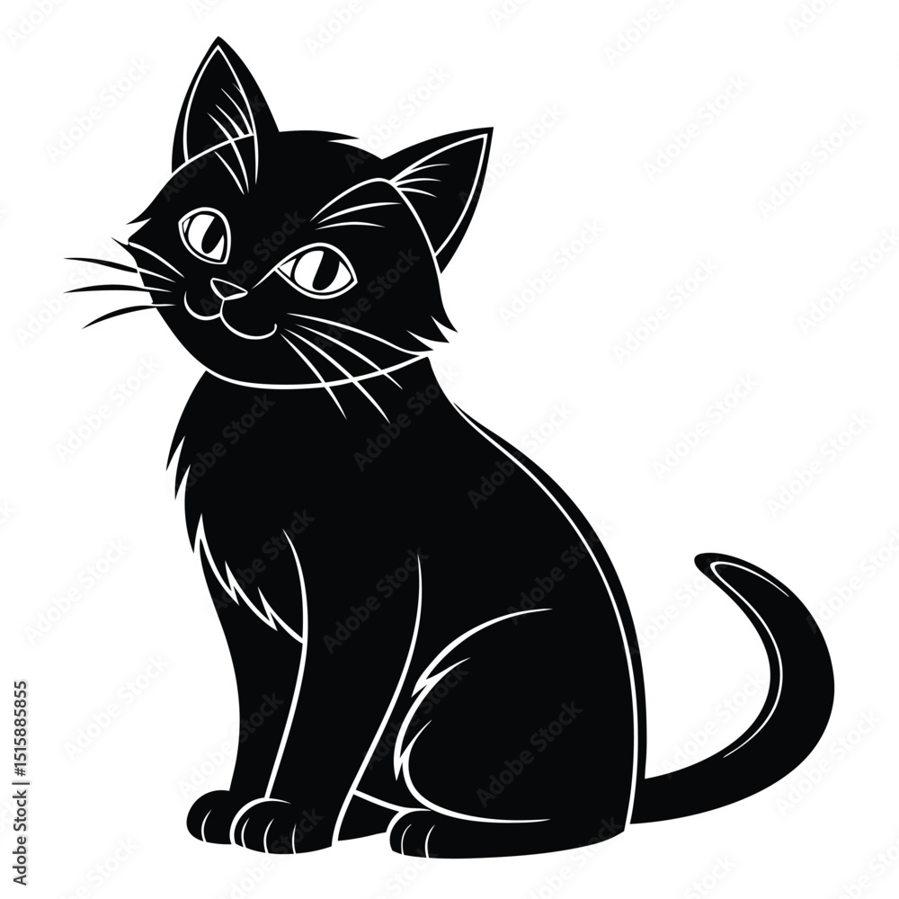 Fototapeta premium Adorable Black Cat Vector Illustration with Bright Eyes