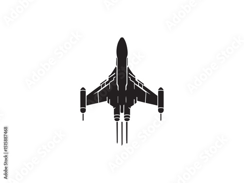Spaceship Vector Silhouette – Futuristic Space Travel and Exploration Icon.