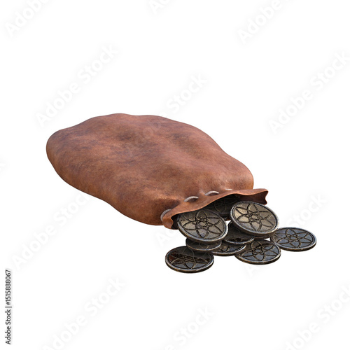 Bild auf Leinwand Leather Pouch Overflowing with Ancient Coins
