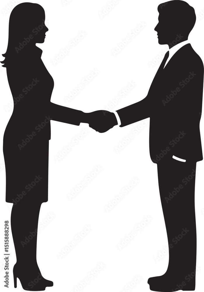 Fototapeta premium Businessman and Businesswoman Shaking Hands Silhouette vector with transparent background