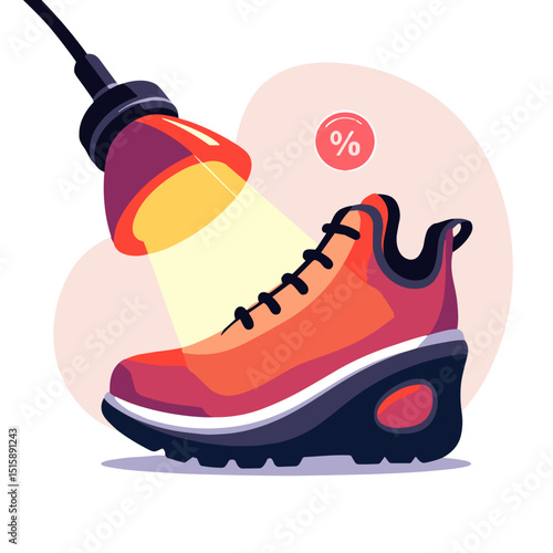 Vibrant sneaker spotlight illuminated for sale, consumer excitement