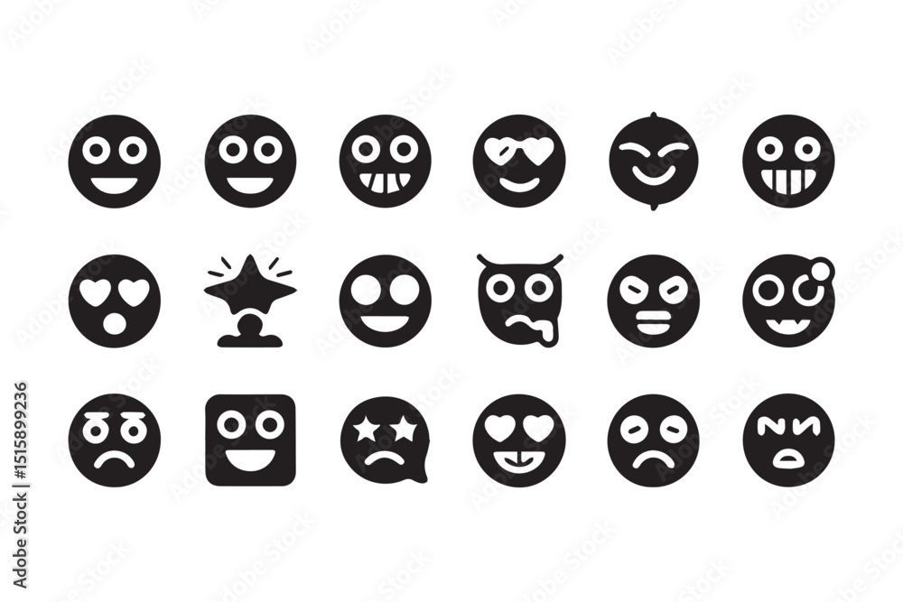 A collection of diverse emoticon illustrations, depicting a wide range of emotions and expressions. A collection of diverse emoticon illustrations, depicting a wide range of emotions and expressions.