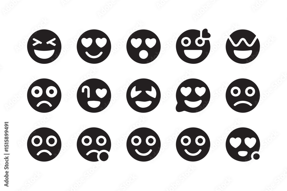 A collection of various emoticon faces expressing different emotions and feelings A collection of various emoticon faces expressing different emotions and feelings