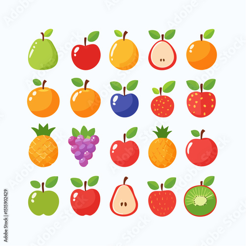 collection of vector icons for types of fruit arranged neatly