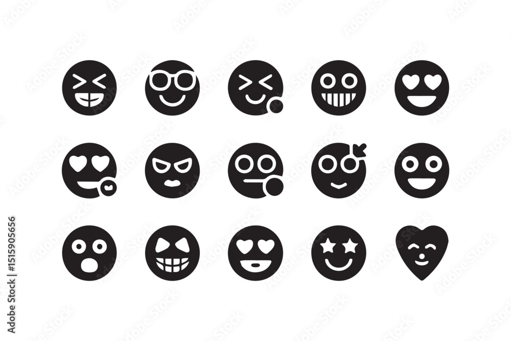 Collection of diverse emoticon icons, showcasing a wide range of emotions and expressions Collection of diverse emoticon icons, showcasing a wide range of emotions and expressions