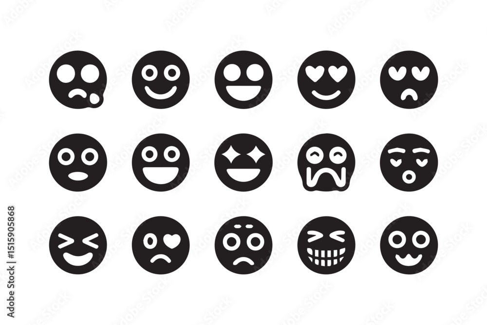 A collection of 20 diverse emoticon icons representing a wide range of emotions and expressions. A collection of 20 diverse emoticon icons representing a wide range of emotions and expressions.