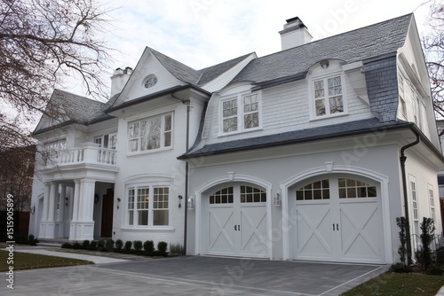 Classic two-story house design with a charming facade and practical garage doors.