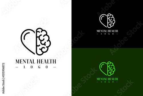 vector illustration of heart and merged minimalist, icon, logo for mental health, heart health, therapy, wellbeing, wellness, therapist, support, mind, support, heath care, and more