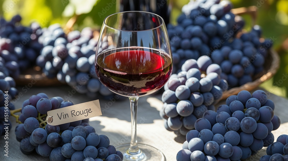 Festive red wine with ripe grapes, rich color, and elegant vibes Festive red wine with ripe grapes, rich color, and elegant vibes