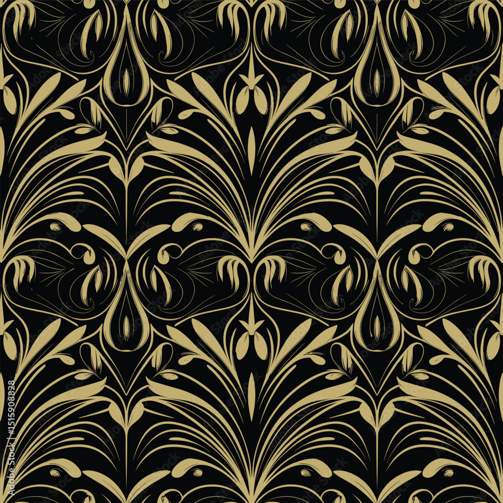 Luxury Ornamental Seamless Pattern in Gold and Black Luxury Ornamental Seamless Pattern in Gold and Black